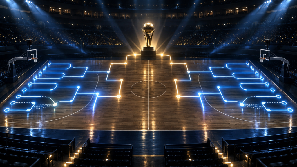 NBA season structure showing the Eastern and Western Conferences and playoff bracket